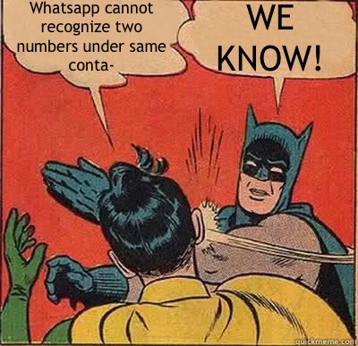 Whatsapp cannot recognize two numbers under same conta- WE KNOW!  Batman Slapping Robin