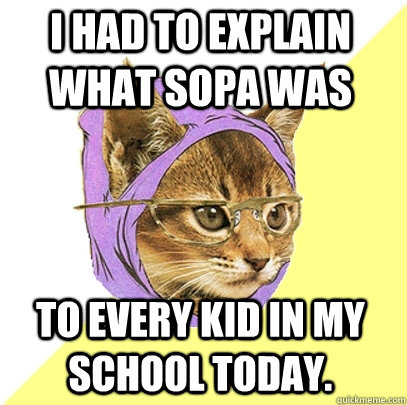 I had to explain what SOPA was  to every kid in my school today.  Hipster Kitty