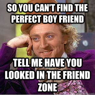 So you can't find the perfect boy friend tell me have you looked in the friend zone  Psychotic Willy Wonka