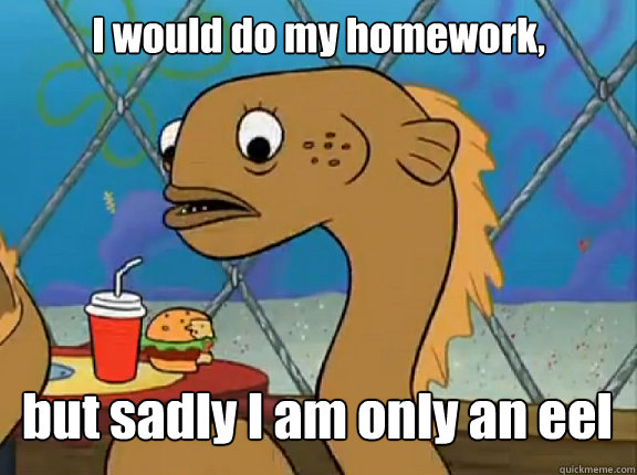 I would do my homework, but sadly I am only an eel  