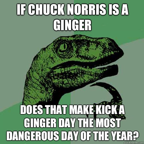 If Chuck Norris is a ginger Does that make Kick a Ginger day the most dangerous day of the year?  Philosoraptor