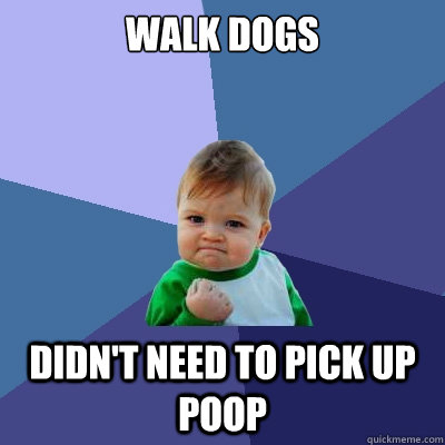 walk dogs didn't need to pick up poop  Success Kid