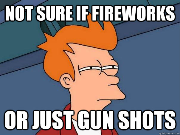 Not sure if fireworks  or just gun shots  Futurama Fry