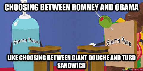 Choosing between romney and obama like choosing between giant douche and turd sandwich  