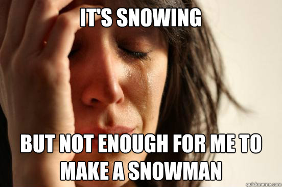it's snowing but not enough for me to make a snowman  First World Problems