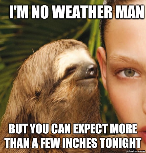 I'm no Weather man But you can expect more than a few inches tonight  - I'm no Weather man But you can expect more than a few inches tonight   rape sloth