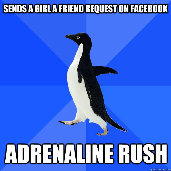 Sends a girl a friend request on Facebook adrenaline rush  Socially Awkward Penguin