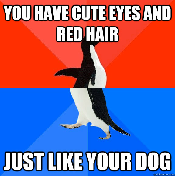 You have cute eyes and red hair just like your dog  Socially Awesome Awkward Penguin