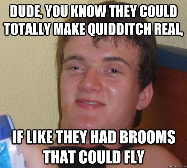 Dude, you know they could totally make quidditch real, if like they had brooms that could fly  10 Guy