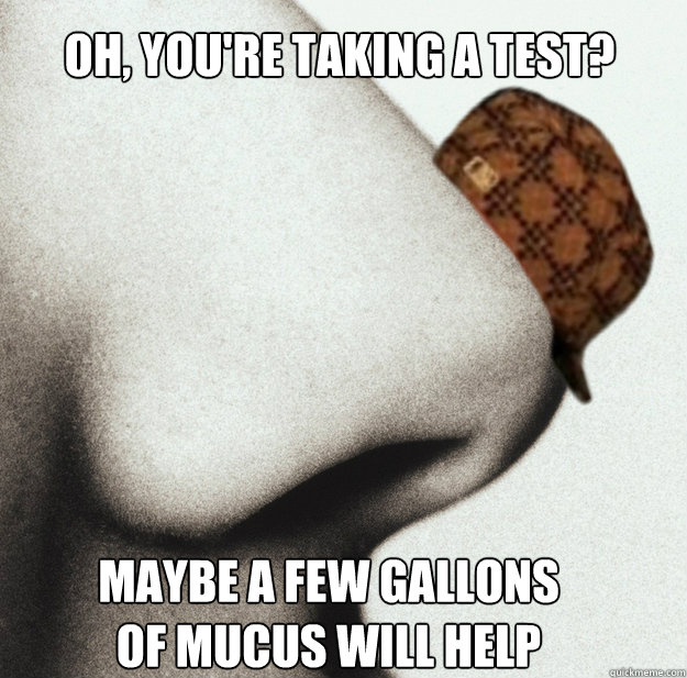 Oh, you're taking a test? Maybe a few gallons of mucus will help - Oh, you're taking a test? Maybe a few gallons of mucus will help  Misc