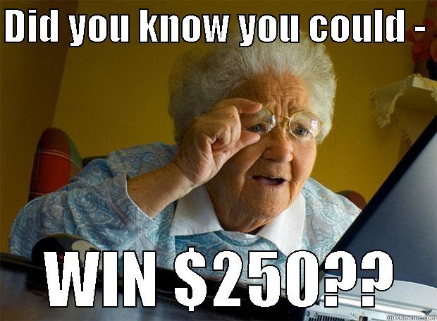 DID YOU KNOW YOU COULD -   WIN $250?? Grandma finds the Internet