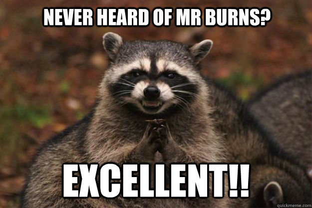 Never heard of Mr Burns? Excellent!!  Evil Plotting Raccoon