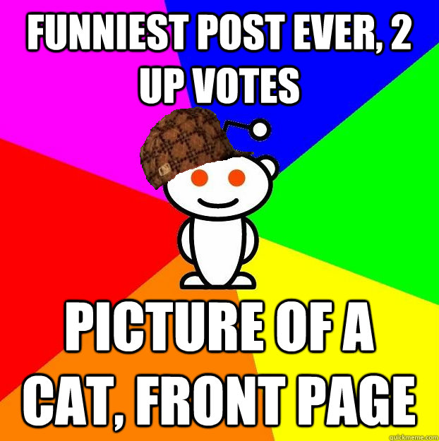 Funniest post ever, 2 up votes picture of a cat, front page  Scumbag Redditor