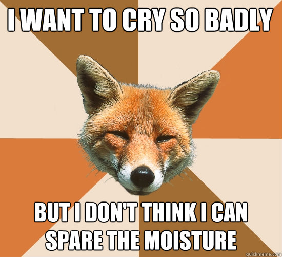 I want to cry so badly
 but i don't think i can spare the moisture  Condescending Fox