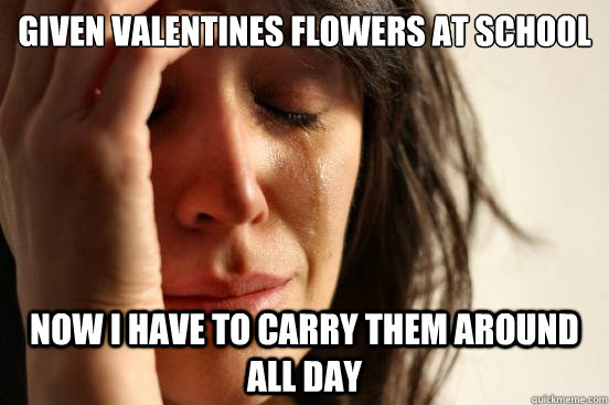 Given valentines flowers at school Now I have to carry them around all day  First World Problems