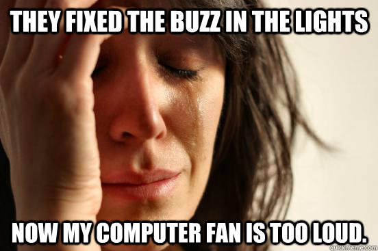They fixed the buzz in the lights Now my computer fan is too loud.  First World Problems