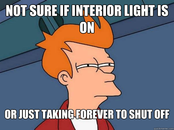 Not sure if interior light is on Or just taking forever to shut off - Not sure if interior light is on Or just taking forever to shut off  Futurama Fry