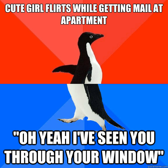 Cute girl flirts while getting mail at apartment  