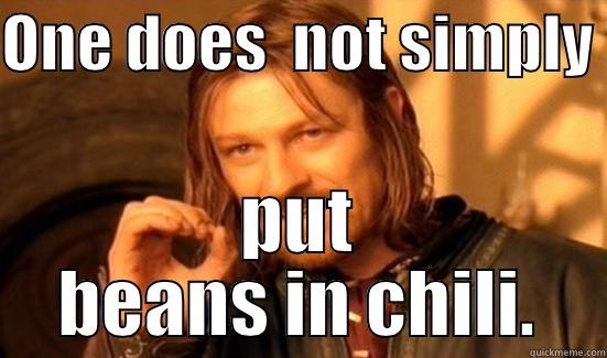 Beans in chili? - ONE DOES  NOT SIMPLY  PUT BEANS IN CHILI. Boromir