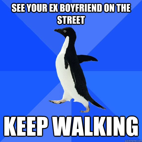 See your ex boyfriend on the street Keep walking  Socially Awkward Penguin