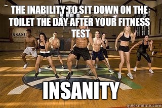 The inability to sit down on the toilet the day after your fitness test Insanity   Shaun T