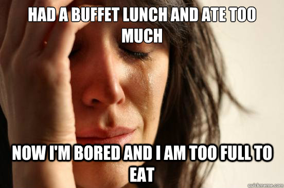 Had a buffet lunch and ate too much Now I'm bored and I am too full to eat  First World Problems