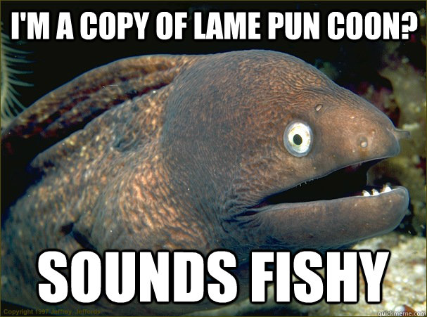 I'm a copy of Lame Pun Coon? Sounds Fishy  Bad Joke Eel