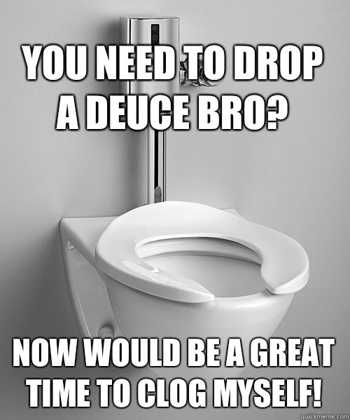 You need to drop a deuce bro? Now would be a great time to clog myself!  