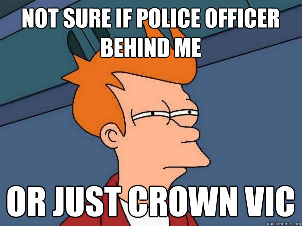 Not sure if police officer behind me Or just crown vic  Futurama Fry