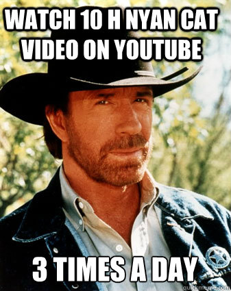 Watch 10 h nyan cat video on youtube 3 times a day - Watch 10 h nyan cat video on youtube 3 times a day  The Chuck Norris