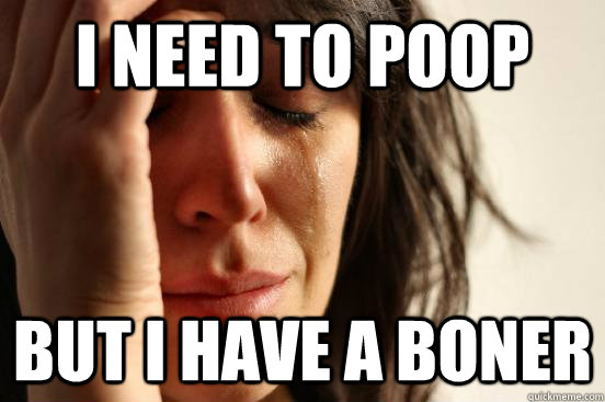 I need to poop but I have a boner  First World Problems
