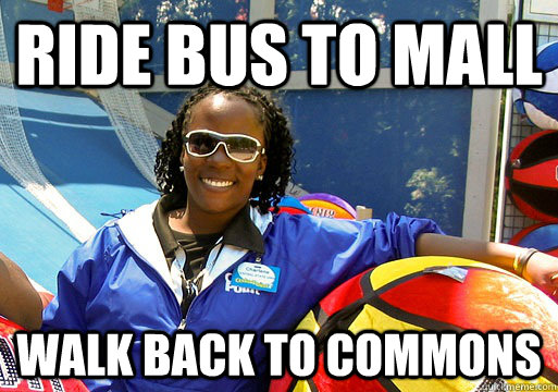 ride bus to mall walk back to commons  Cedar Point employee