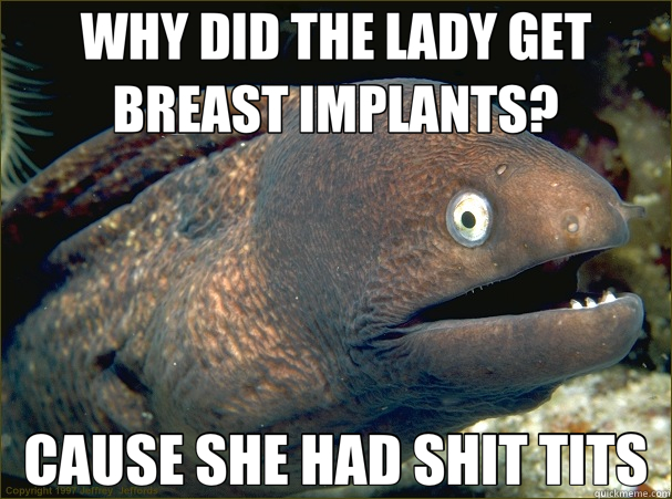 WHY DID THE LADY GET BREAST IMPLANTS? CAUSE SHE HAD SHIT TITS  Bad Joke Eel