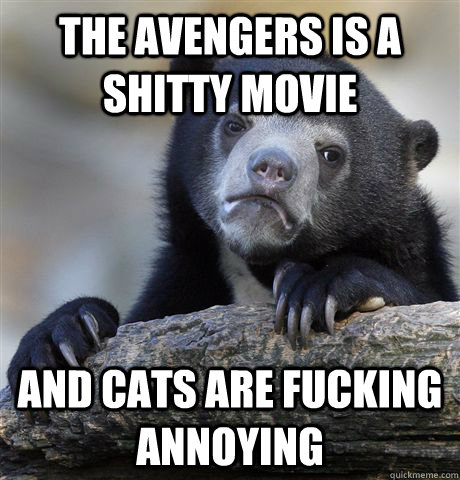 The Avengers is a shitty movie And Cats are fucking annoying  Confession Bear