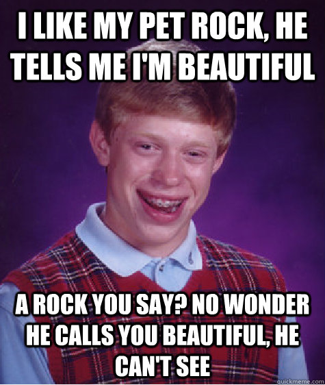 i like my pet rock, he tells me i'm beautiful a rock you say? no wonder he calls you beautiful, he can't see  Bad Luck Brian