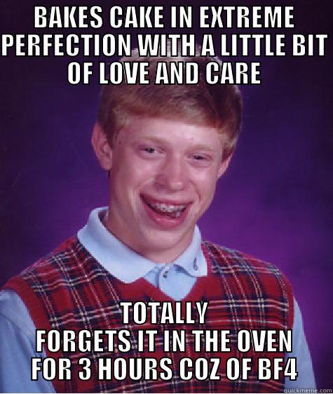 BAKES CAKE IN EXTREME PERFECTION WITH A LITTLE BIT OF LOVE AND CARE TOTALLY FORGETS IT IN THE OVEN FOR 3 HOURS COZ OF BF4 Bad Luck Brian