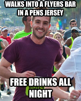 Walks into a Flyers bar in a Pens jersey Free drinks all night  Ridiculously photogenic guy