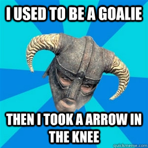 I USed to be a goalie Then i took a arrow in the knee  Skyrim Stan