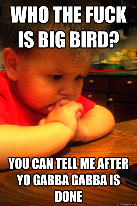 Who the fuck is Big Bird? You can tell me after Yo Gabba Gabba is done  Decision Child