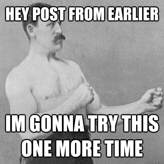 Hey post from earlier im gonna try this one more time  overly manly man