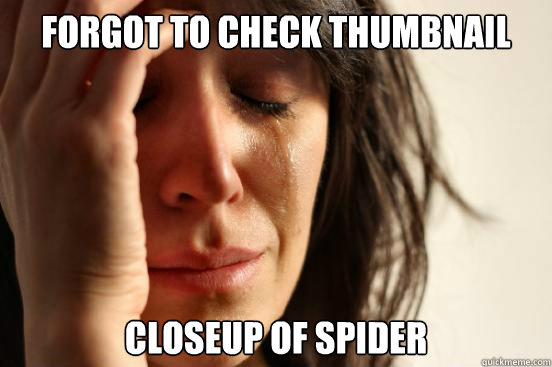 forgot to check thumbnail closeup of spider  First World Problems