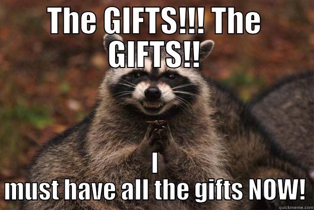 THE GIFTS!!! THE GIFTS!! I MUST HAVE ALL THE GIFTS NOW! Evil Plotting Raccoon