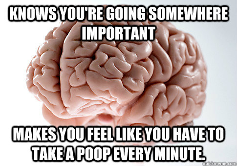 Knows you're going somewhere important Makes you feel like you have to take a poop every minute.  Scumbag Brain
