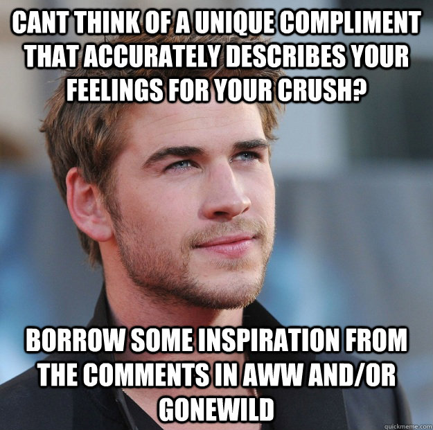 Cant think of a unique compliment that accurately describes your feelings for your crush? Borrow some inspiration from the comments in aww and/or gonewild  Attractive Guy Girl Advice