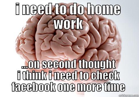 screw homework.. - I NEED TO DO HOME WORK ...ON SECOND THOUGHT I THINK I NEED TO CHECK FACEBOOK ONE MORE TIME Scumbag Brain