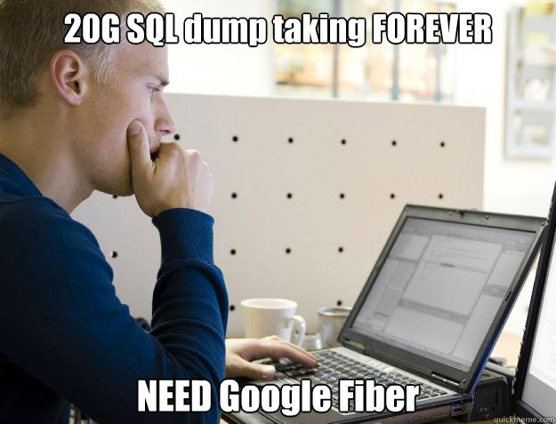 20G SQL dump taking FOREVER NEED Google Fiber - 20G SQL dump taking FOREVER NEED Google Fiber  Programmer