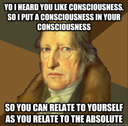 Yo I heard you like consciousness, so I put a consciousness in your consciousness so you can relate to yourself as you relate to the absolute  