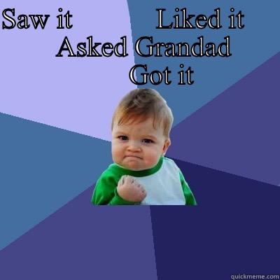 SAW IT            LIKED IT             ASKED GRANDAD              GOT IT  Success Kid
