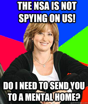 The NSA is not spying on us! Do I need to send you to a mental home? - The NSA is not spying on us! Do I need to send you to a mental home?  Sheltering Suburban Mom