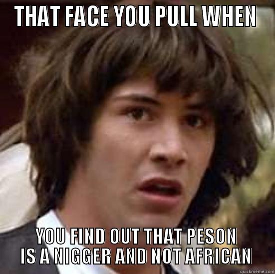 THAT FACE YOU PULL WHEN YOU FIND OUT THAT PESON IS A NIGGER AND NOT AFRICAN conspiracy keanu